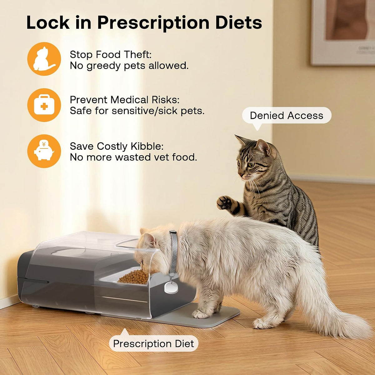 heapets automatic cat feeder with rfid collar sensor, close-up detail