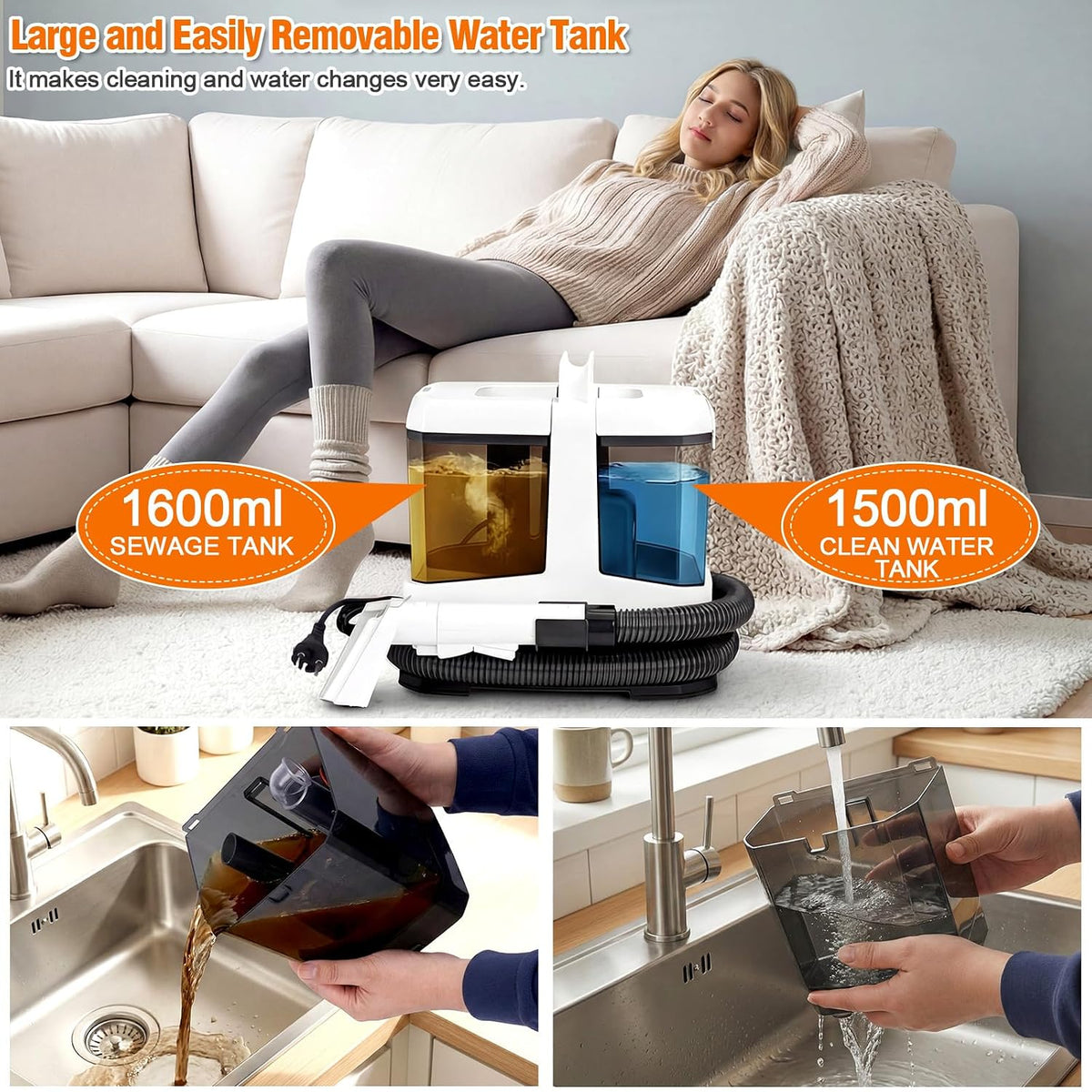 foandbevi carpet & upholstery cleaner machine, 16kpa spot, side view