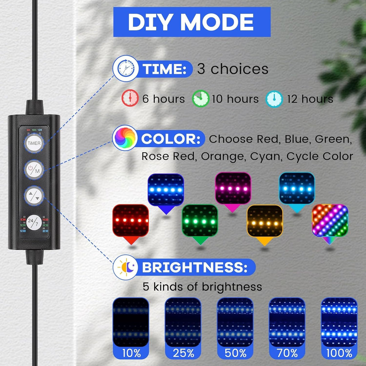 hygger clip on aquarium led light with multi-channel, close-up detail
