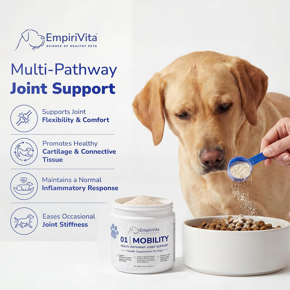 dog hip and joint powder, green lipped mussel, side view