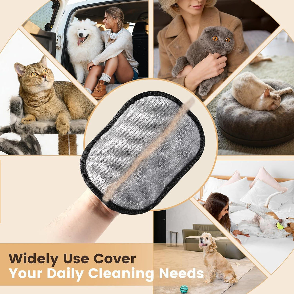 pet hair remover for cat & dog, reusable showing dimensions