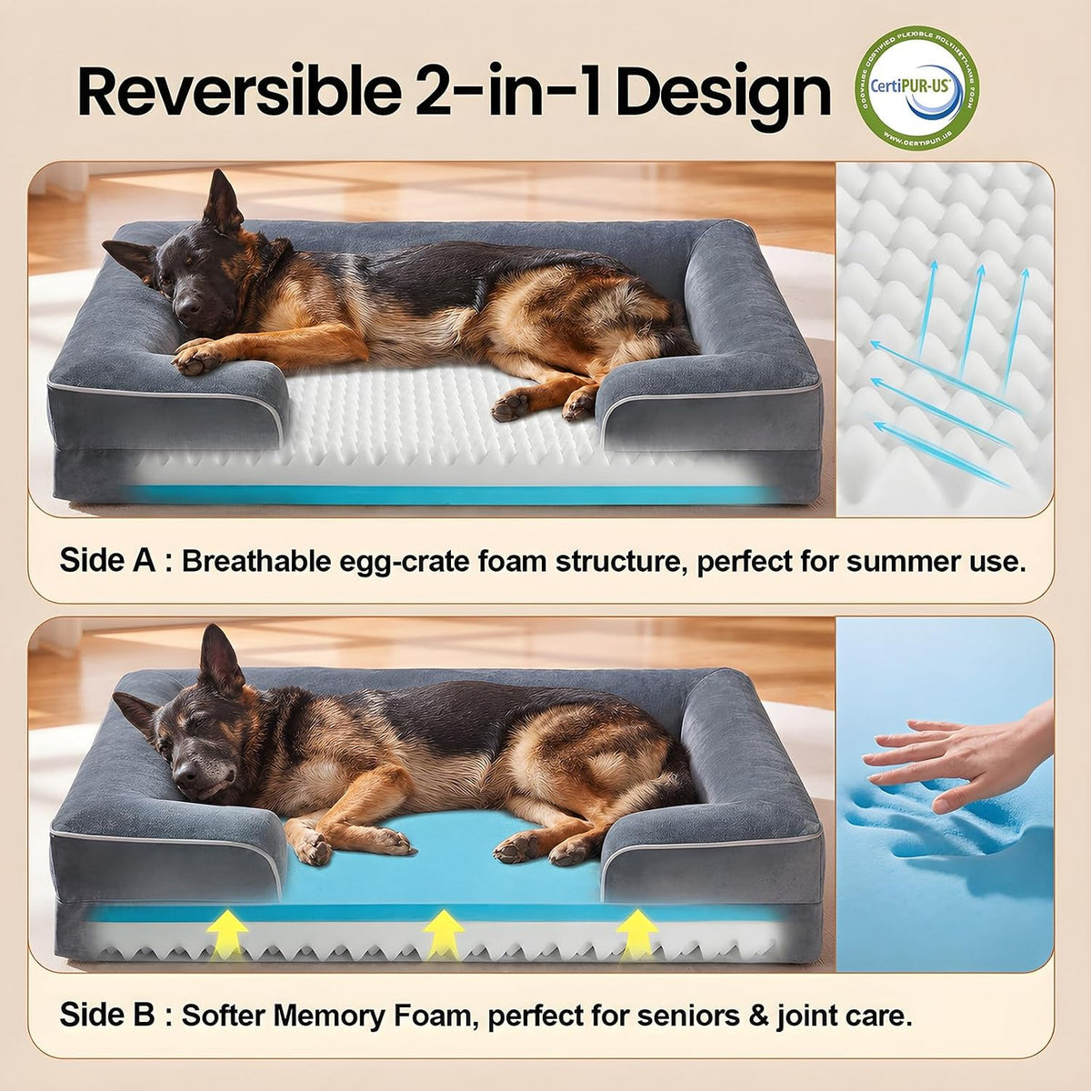 ohgeni orthopedic extra large dog bed couch, memory shown in use