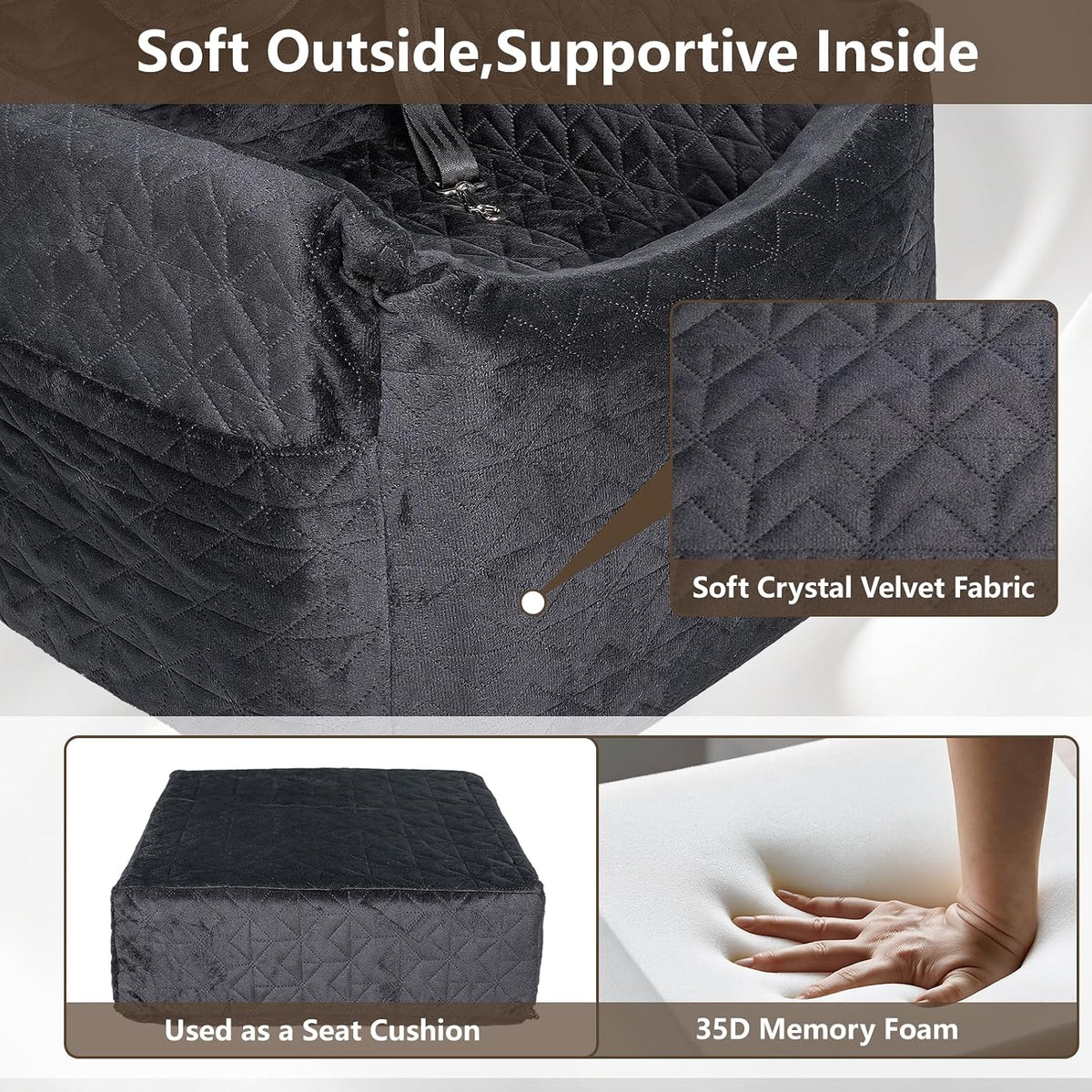 dog booster car seat for small/medium dogs & showing dimensions