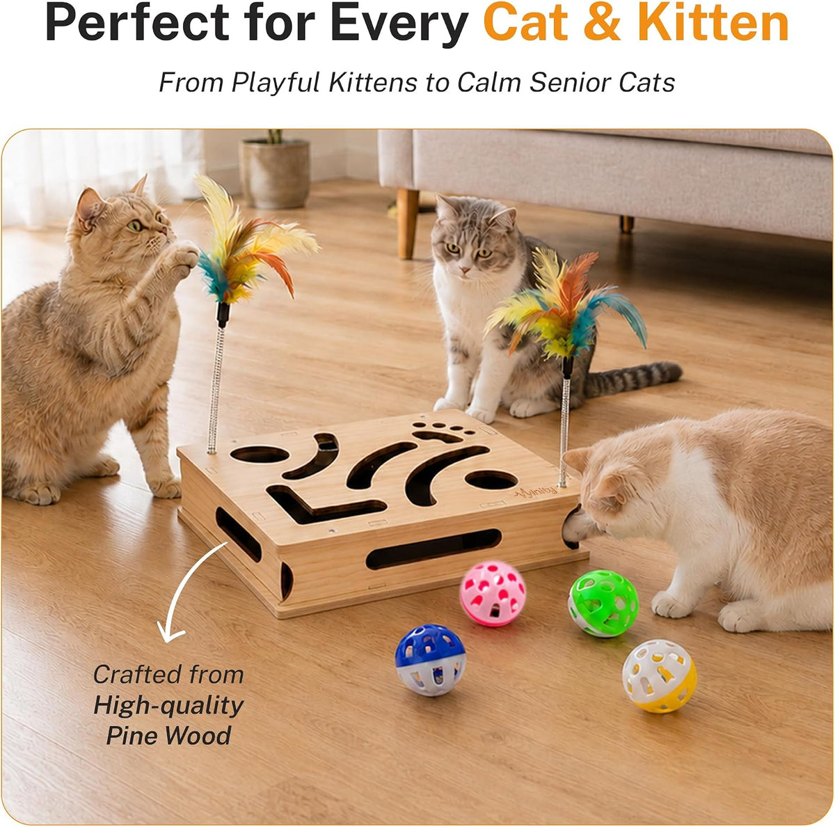 cat nail file scratcher box – xl wooden, side view