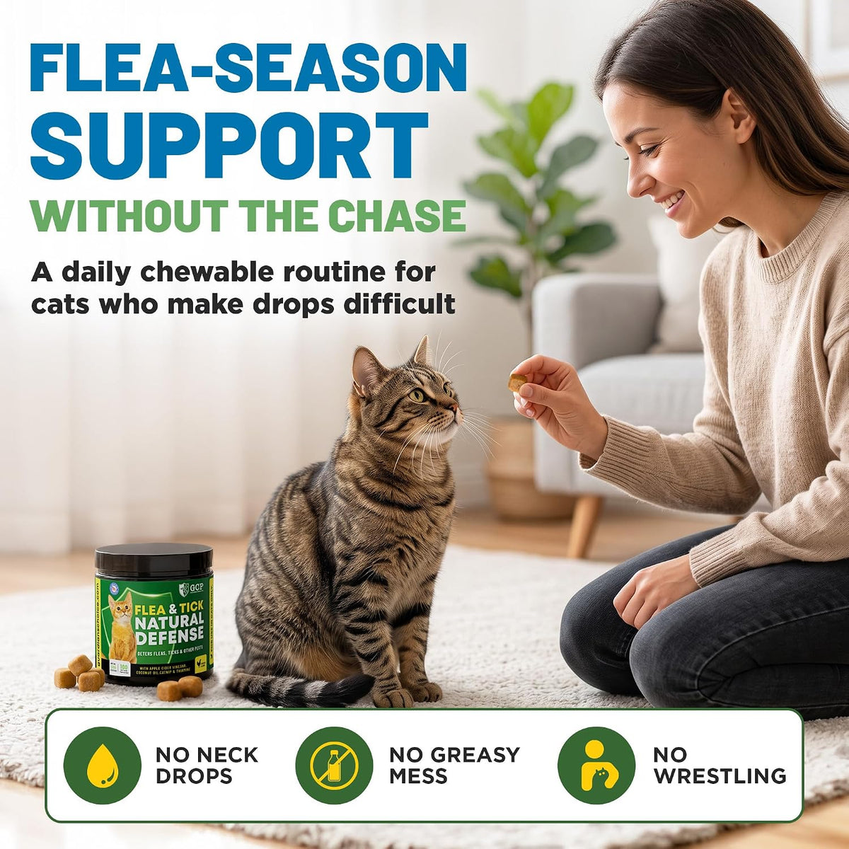 guardian's choice flea chews for cats, flea & shown in use