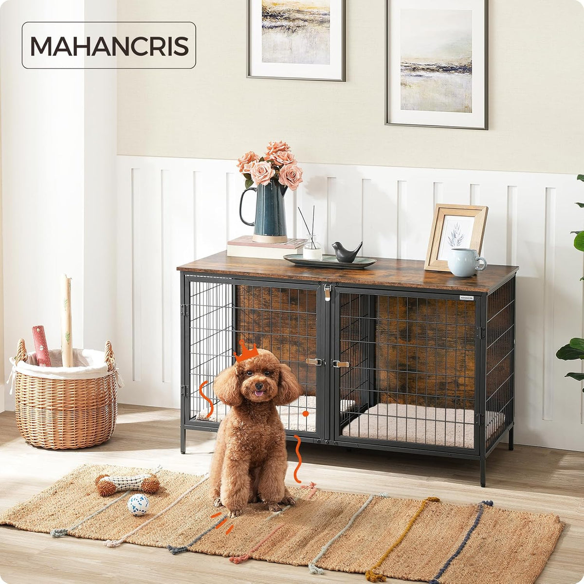 mahancris dog crate furniture for 2 dogs, 43.3", close-up detail