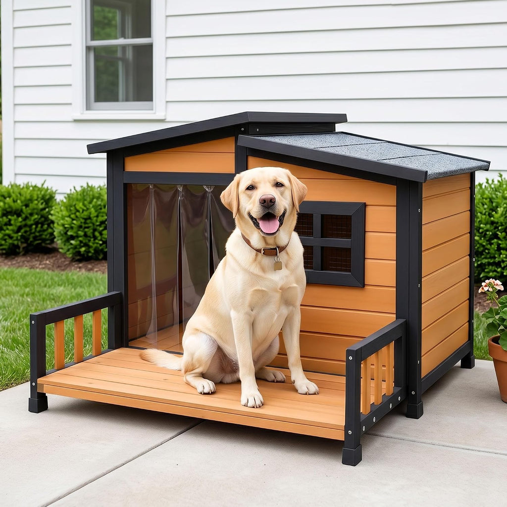 large dog house outdoor elevated wooden dog kennel, main product view