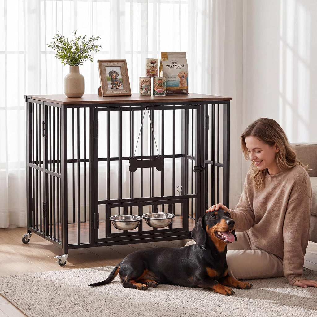 seang 31.5” foldable dog crate furniture, dog kennel on a desk or shelf