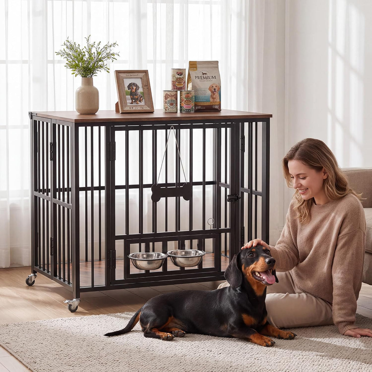 seang 31.5” foldable dog crate furniture, dog kennel on a desk or shelf