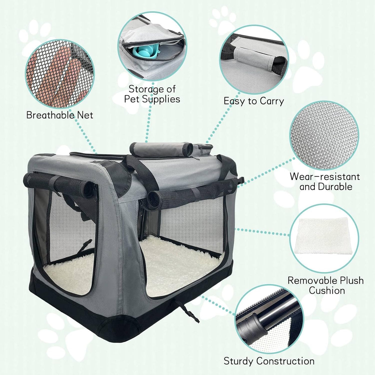 fhiny large cat carrier for 2 cats, 24"x17"x17", close-up detail