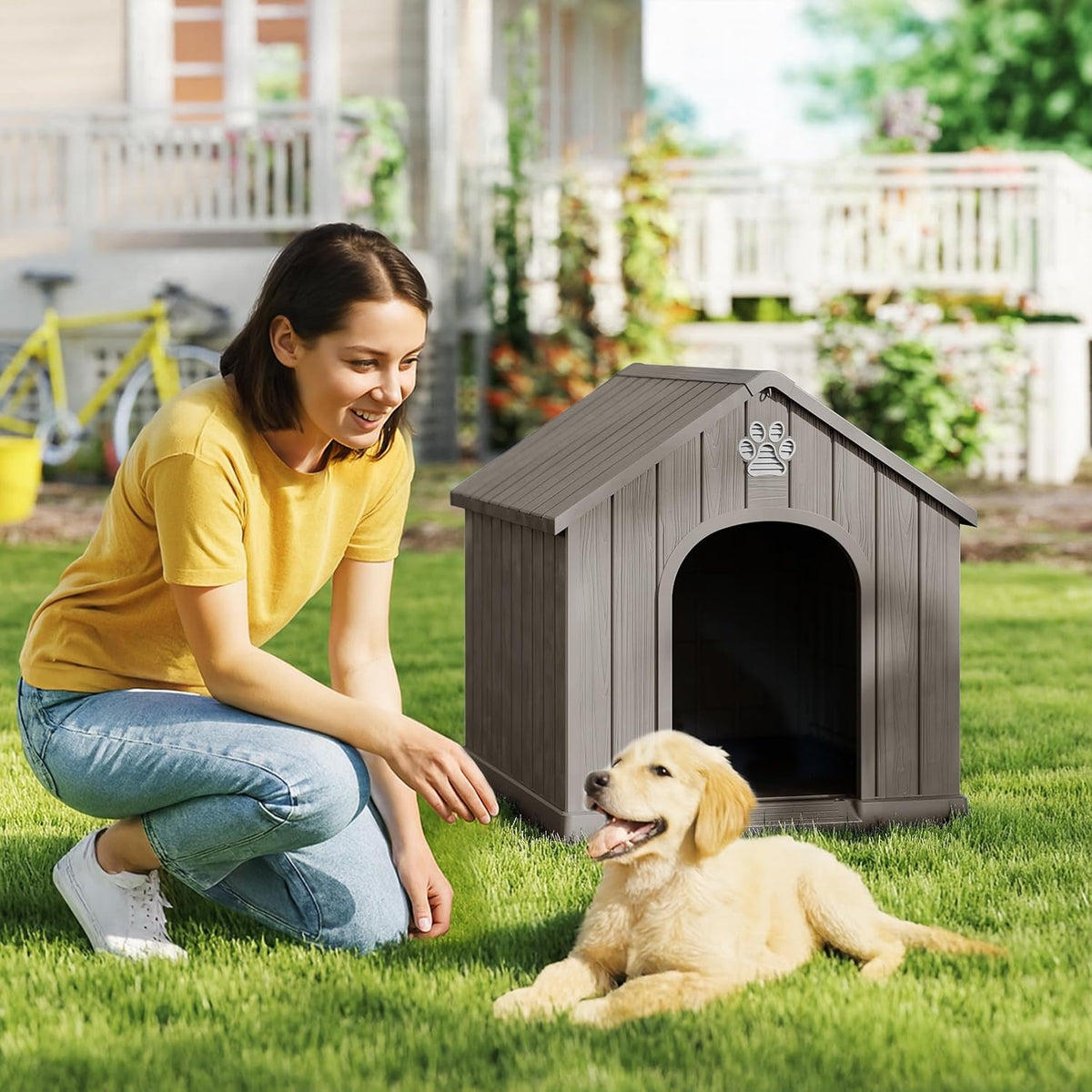 drato indoor & outdoor dog houses, resin material showing dimensions
