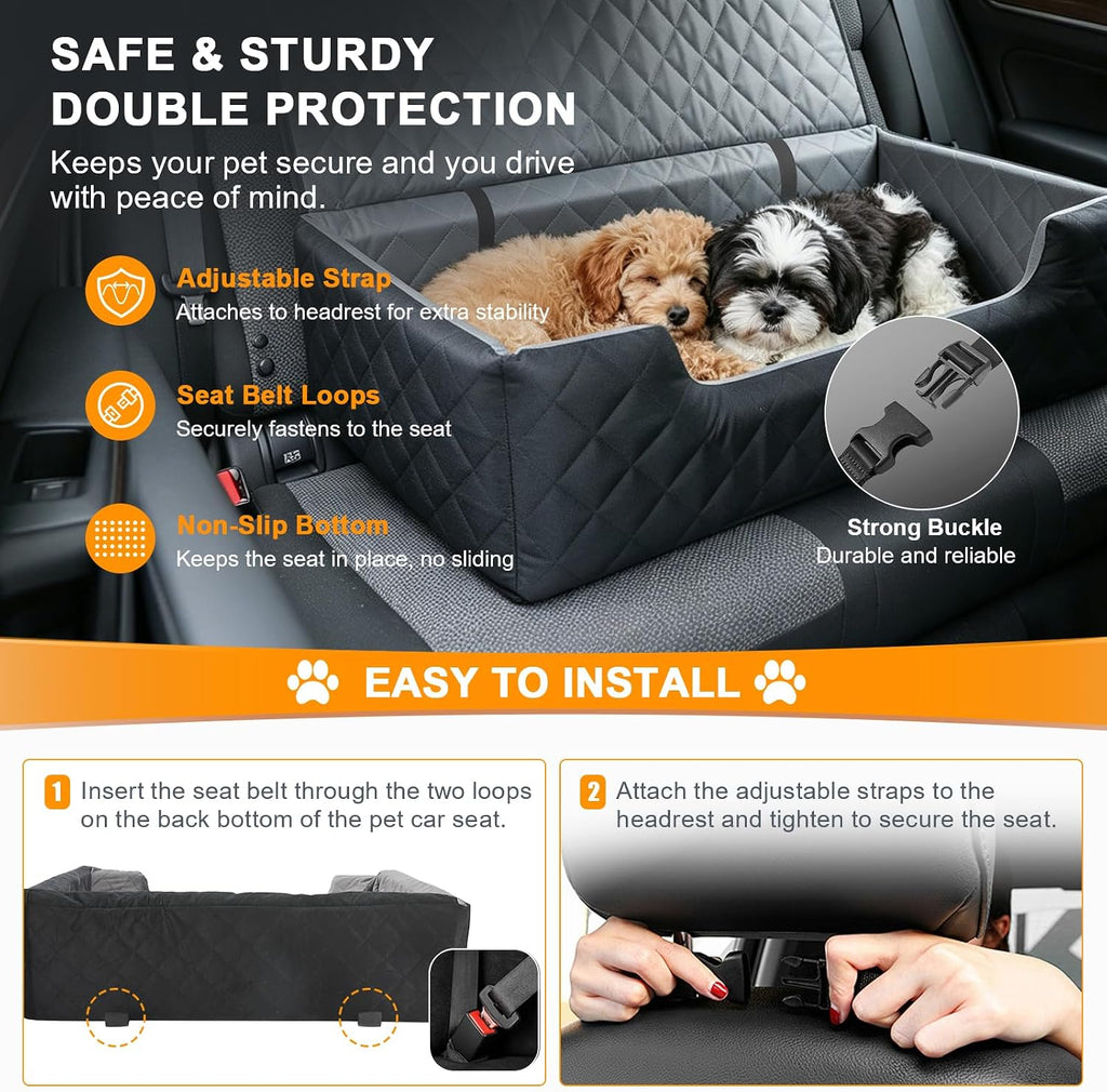large dog car seat bed for back seat on a desk or shelf