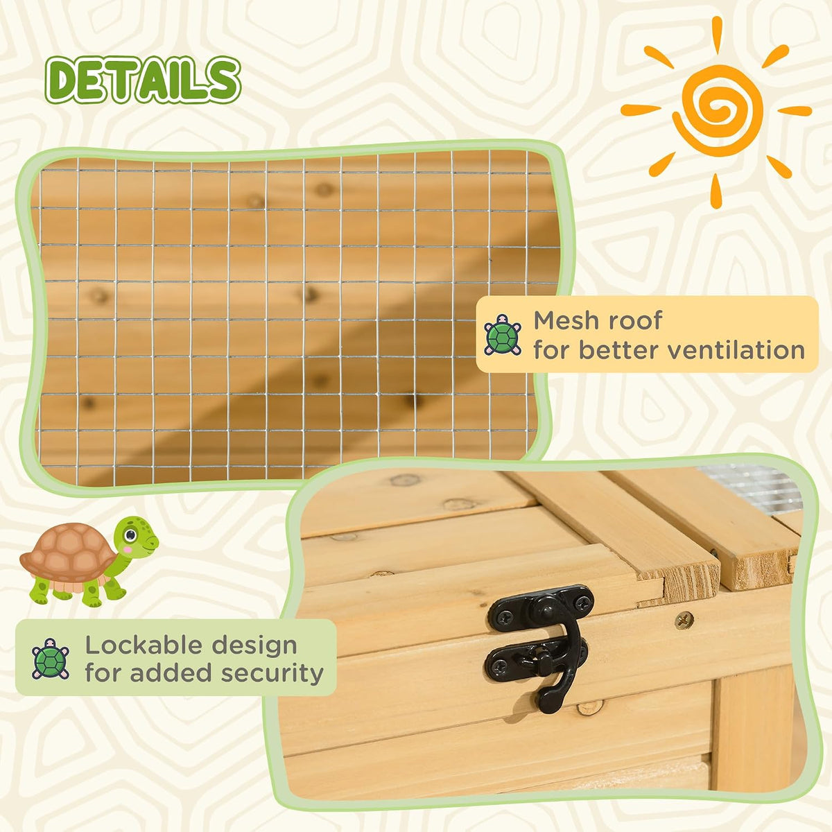 pawhut wooden tortoise house indoor turtle habitat enclosure showing dimensions