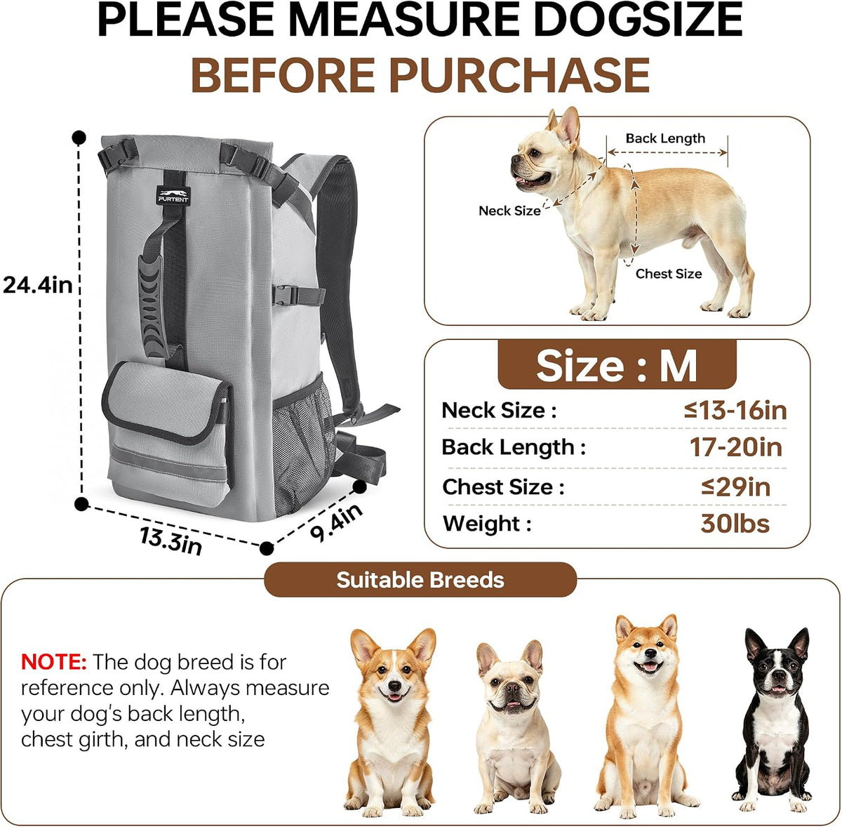 dog backpack carrier for small & medium dogs, side view