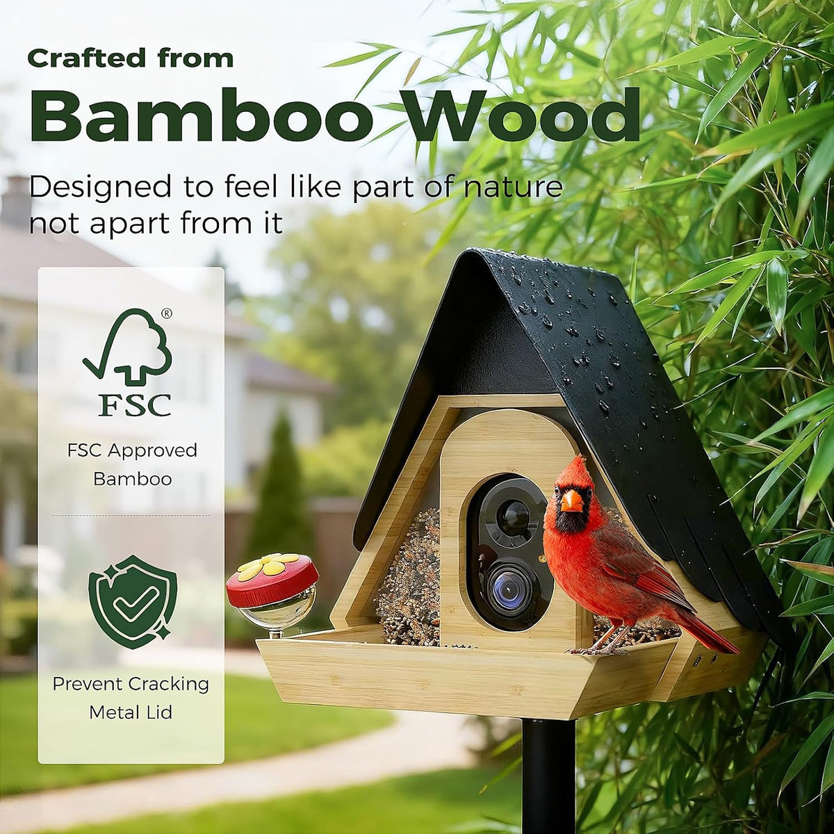 perchme® smart bird feeder with camera,2k hd solar shown in use