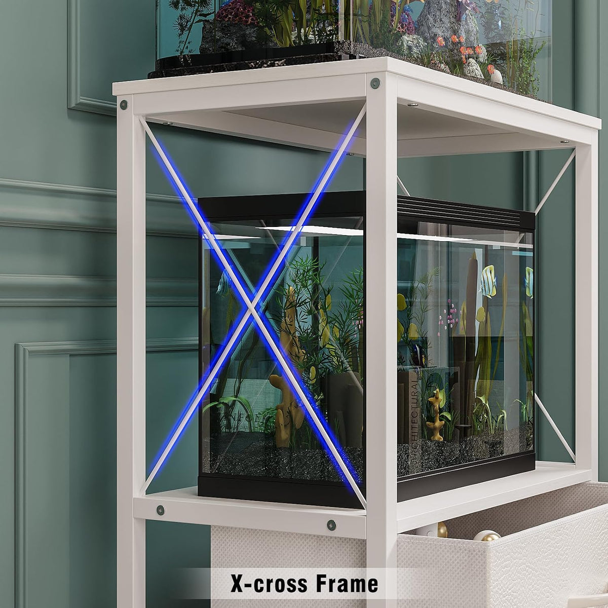 10 gallon aquarium stand with 2 drawers, white, close-up detail