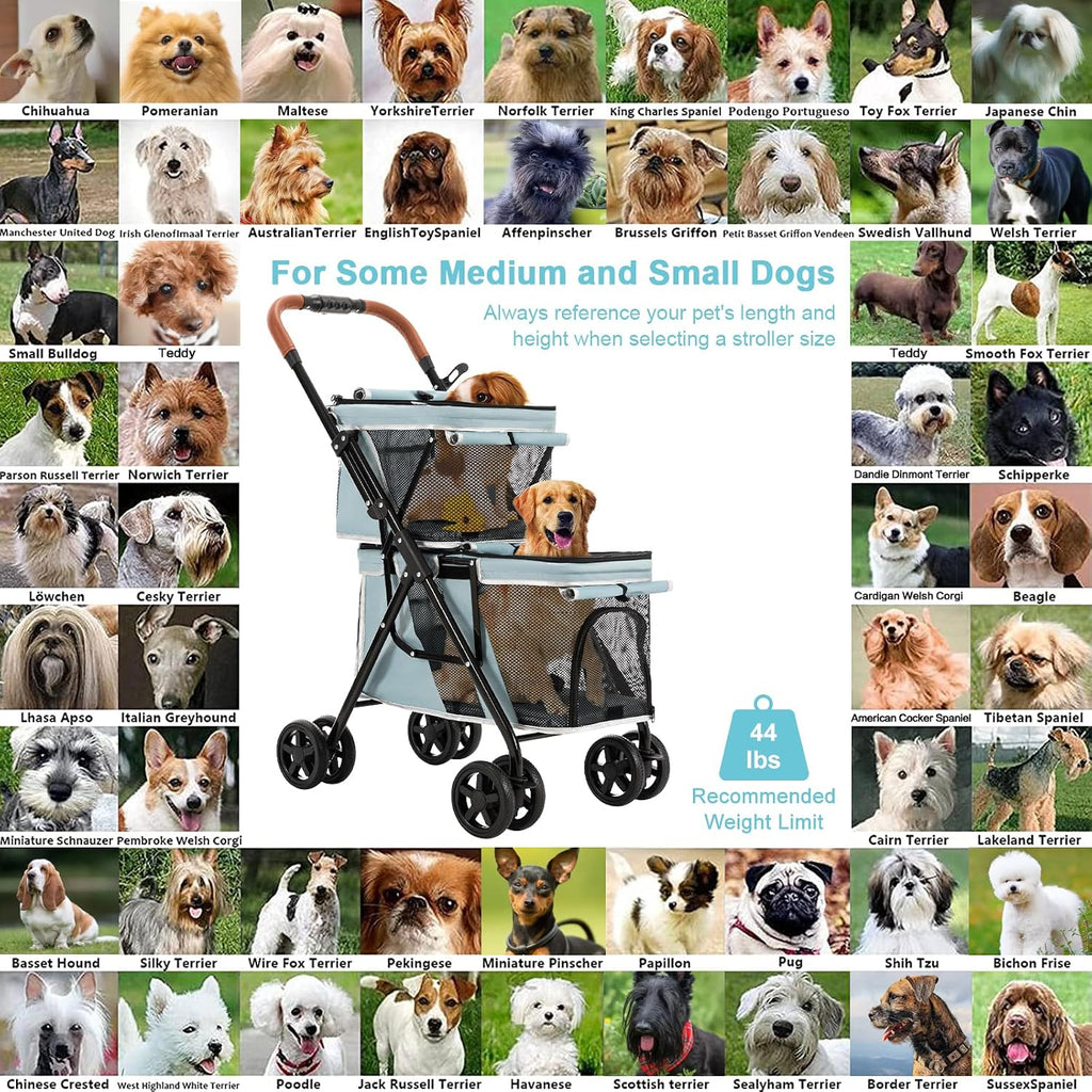 double pet stroller for 2 dogs & cats, front angle view