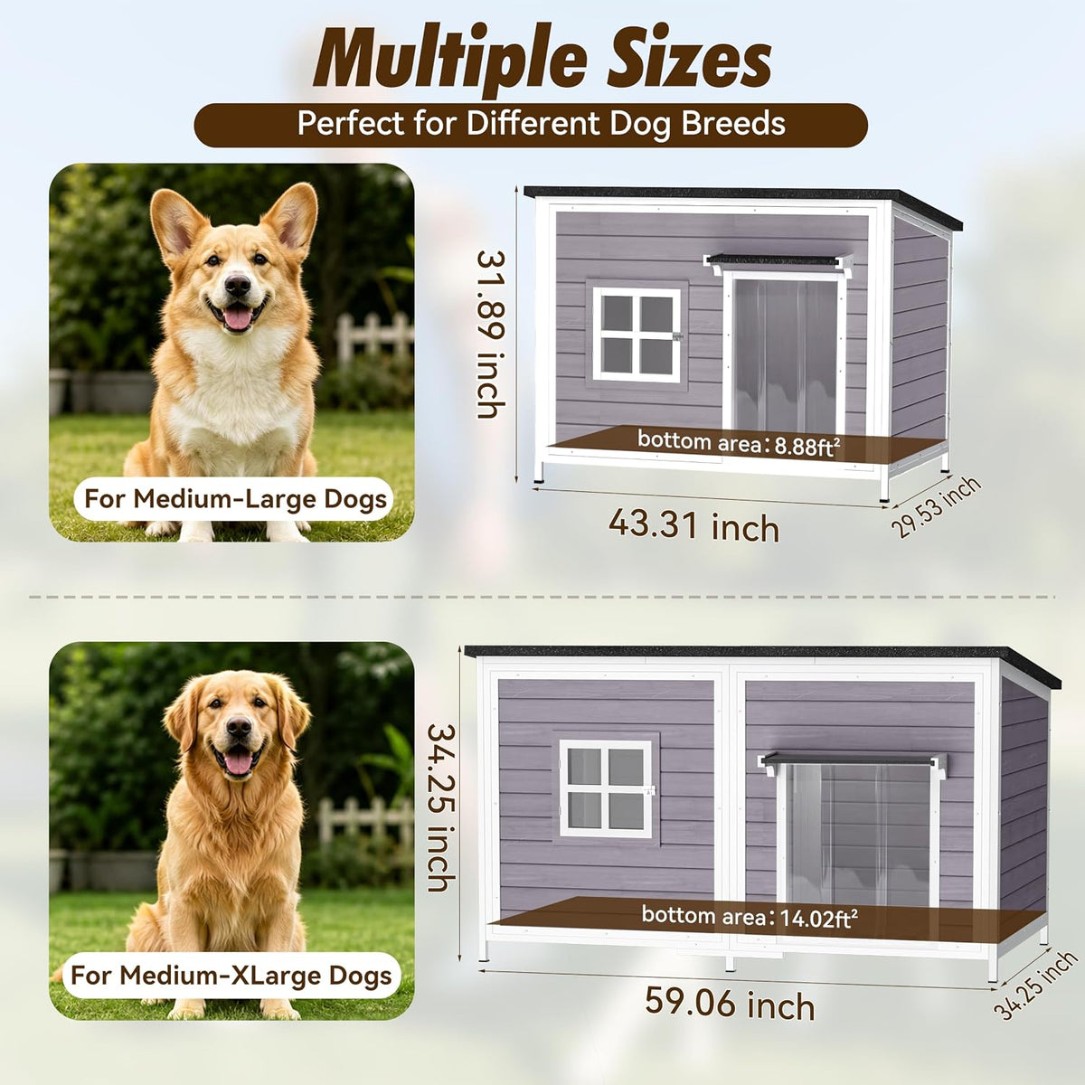 59" extra large outdoor dog house with insulated, front angle view