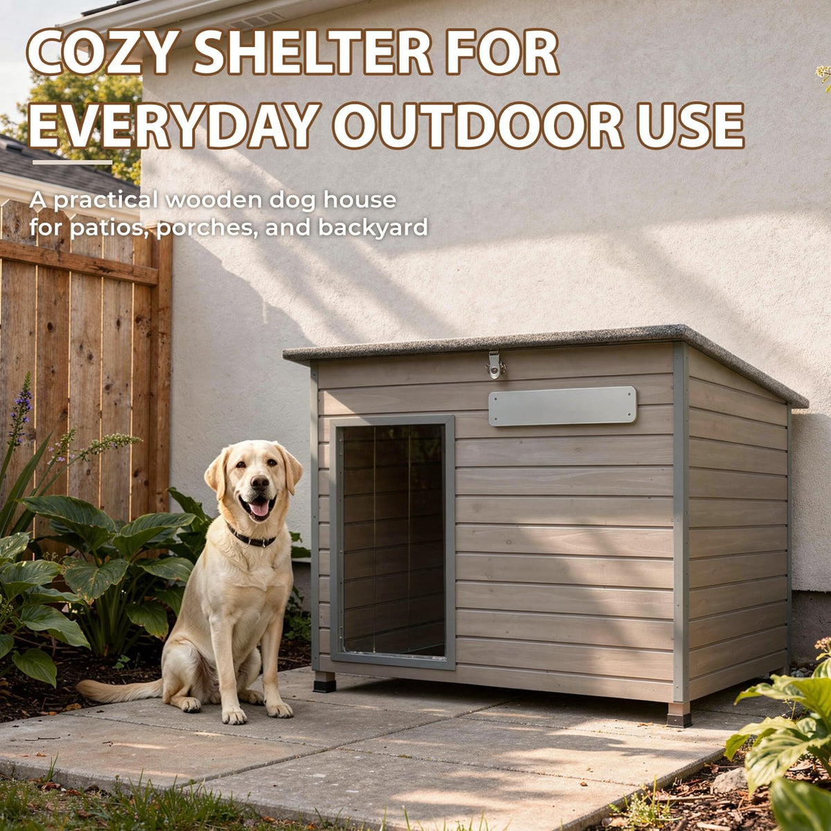 gowoodhut large dog house outdoor, wooden kennel for shown in use
