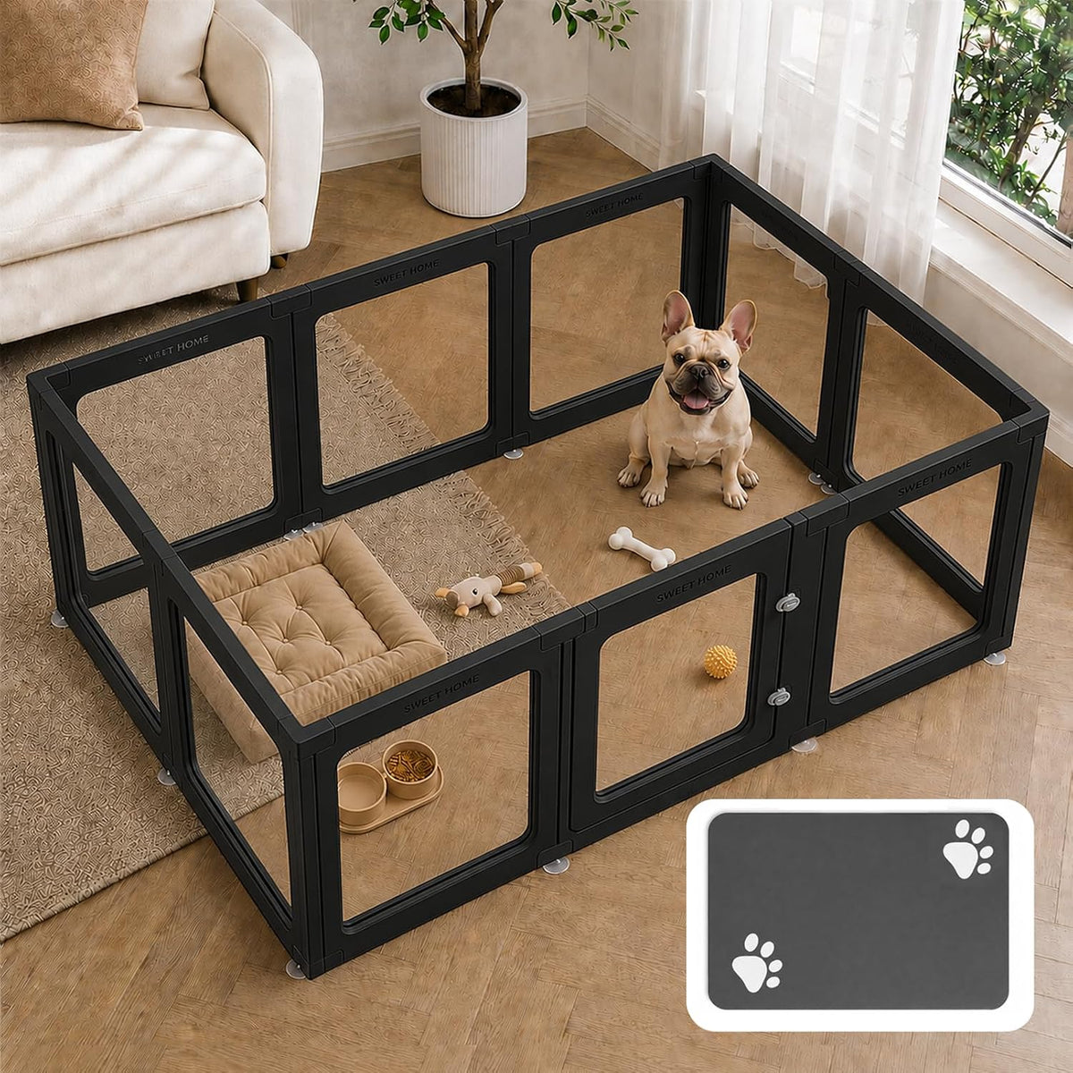 acrylic dog playpen indoor clear puppy fence, 24", main product view