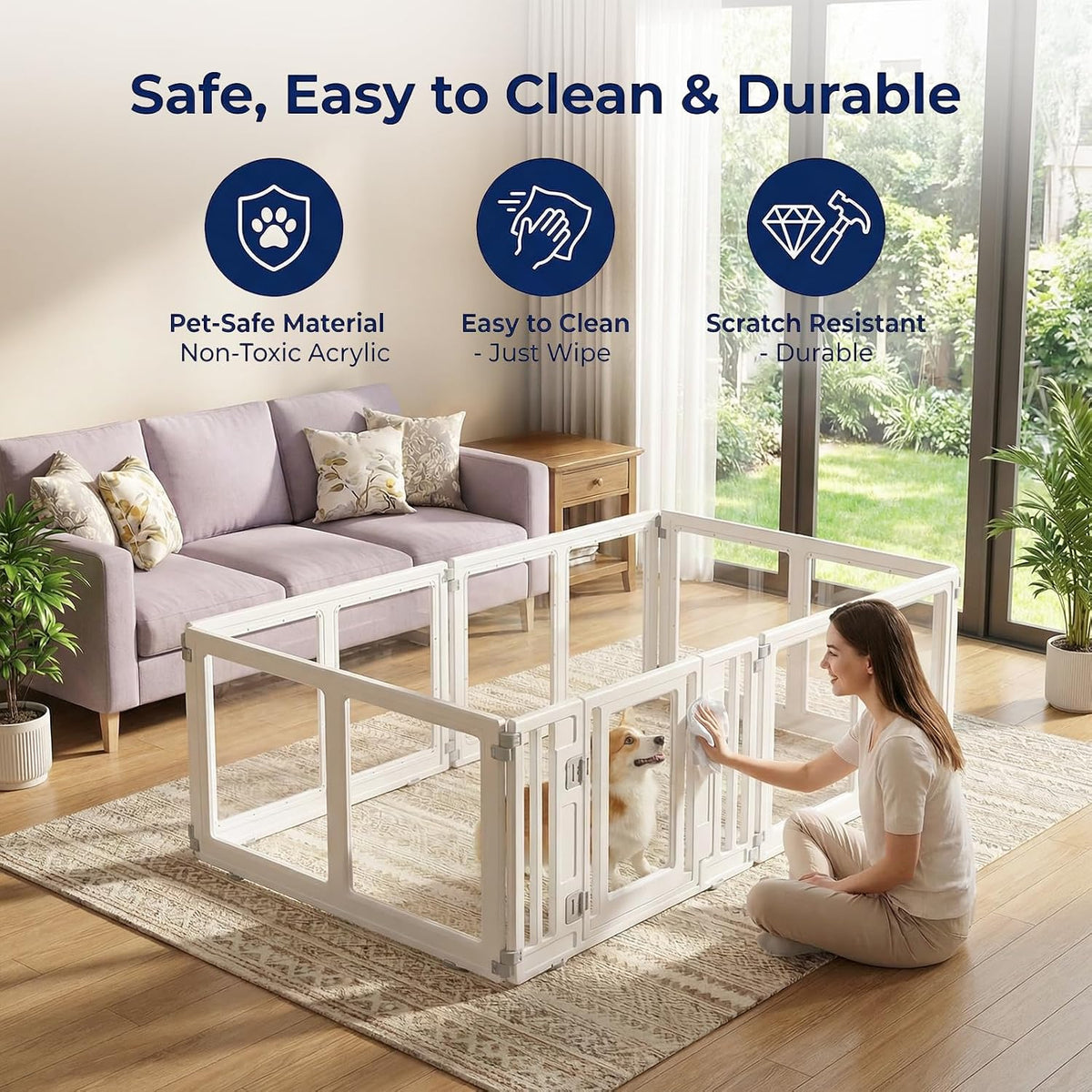 transparent acrylic dog playpen with door for small showing dimensions
