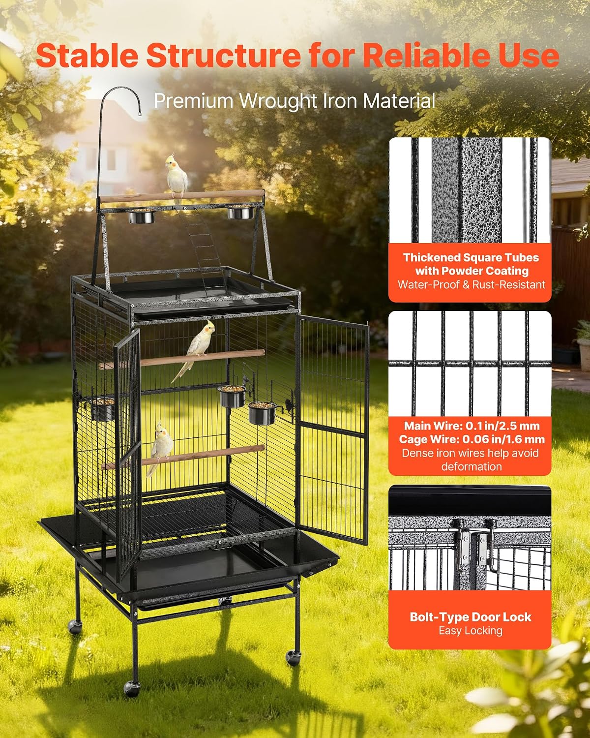 vevor bird cage, 32.7 x 31.1 x 82.7, close-up detail