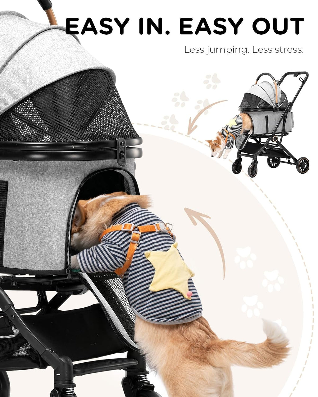 gtplayer pet stroller for dogs & cats, 3-in-1 showing dimensions
