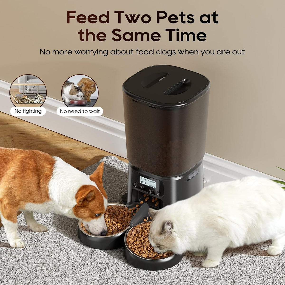 petrice automatic cat feeder for 2 cats, 6l/25, side view