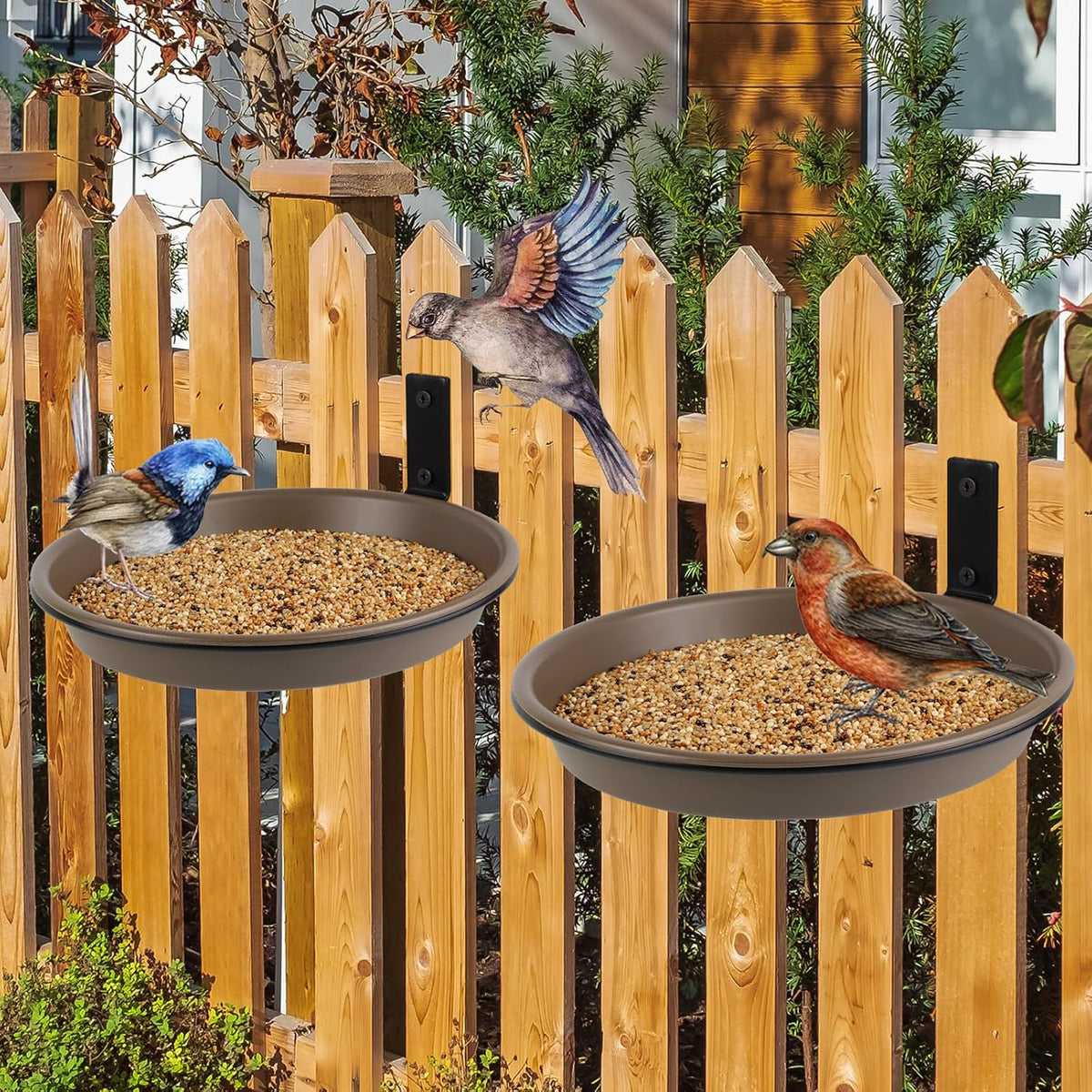 tree mounted bird feeder for fence outside 6, close-up detail