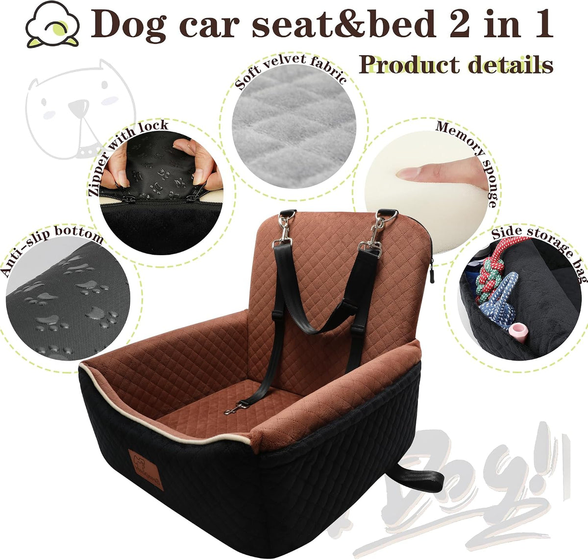 dog car seat bed 2 in 1 for, side view