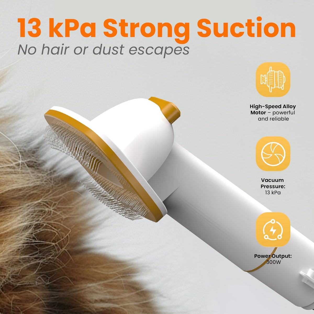 pet grooming vacuum, 5-in-1 dog grooming kit, 13000pa showing dimensions