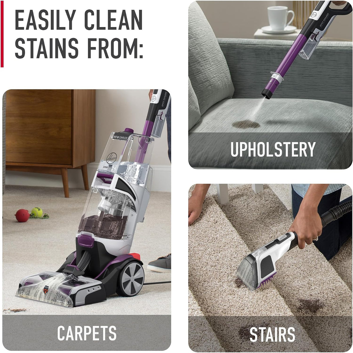 hoover smartwash pet automatic carpet cleaner with spot, side view