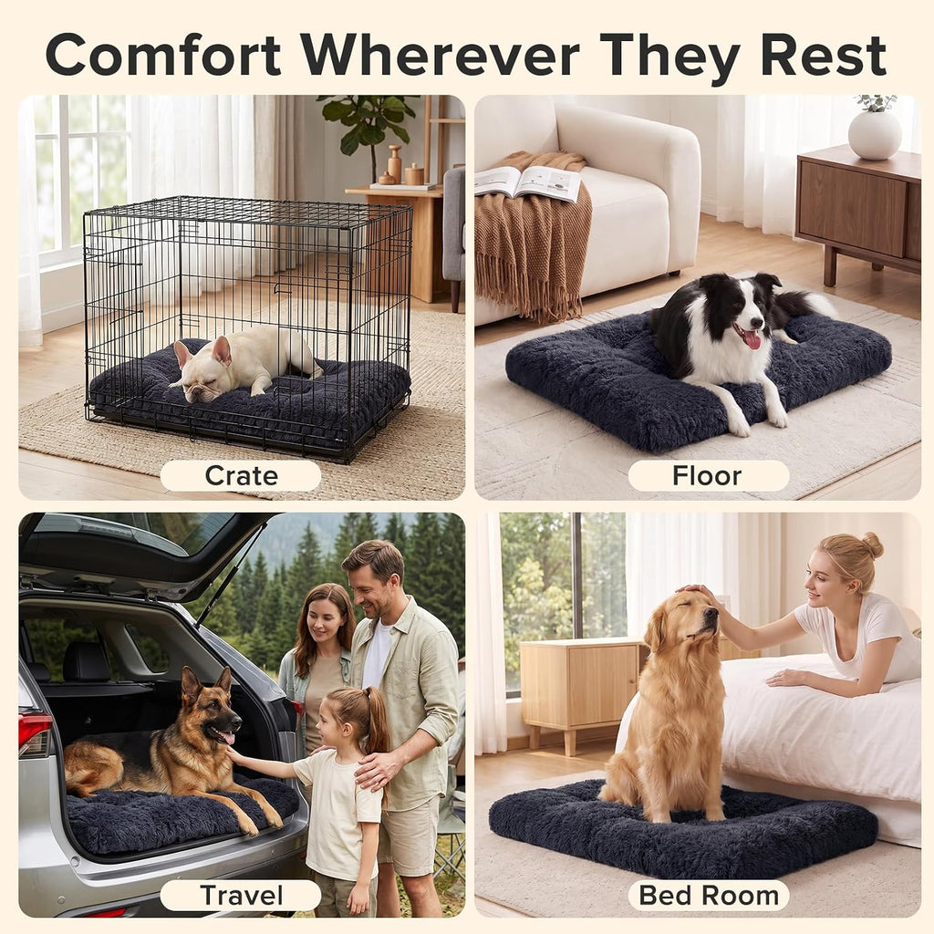 joejoy large dog bed crate pad, deluxe plush, front angle view