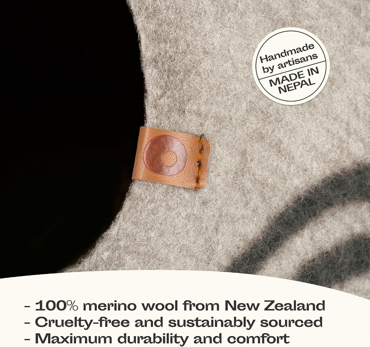meowfia cat cave - merino wool bed for, close-up detail