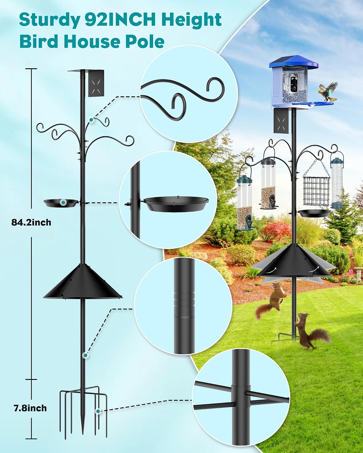 bird feeder pole 92 inch, bird squirrel proof shown in use
