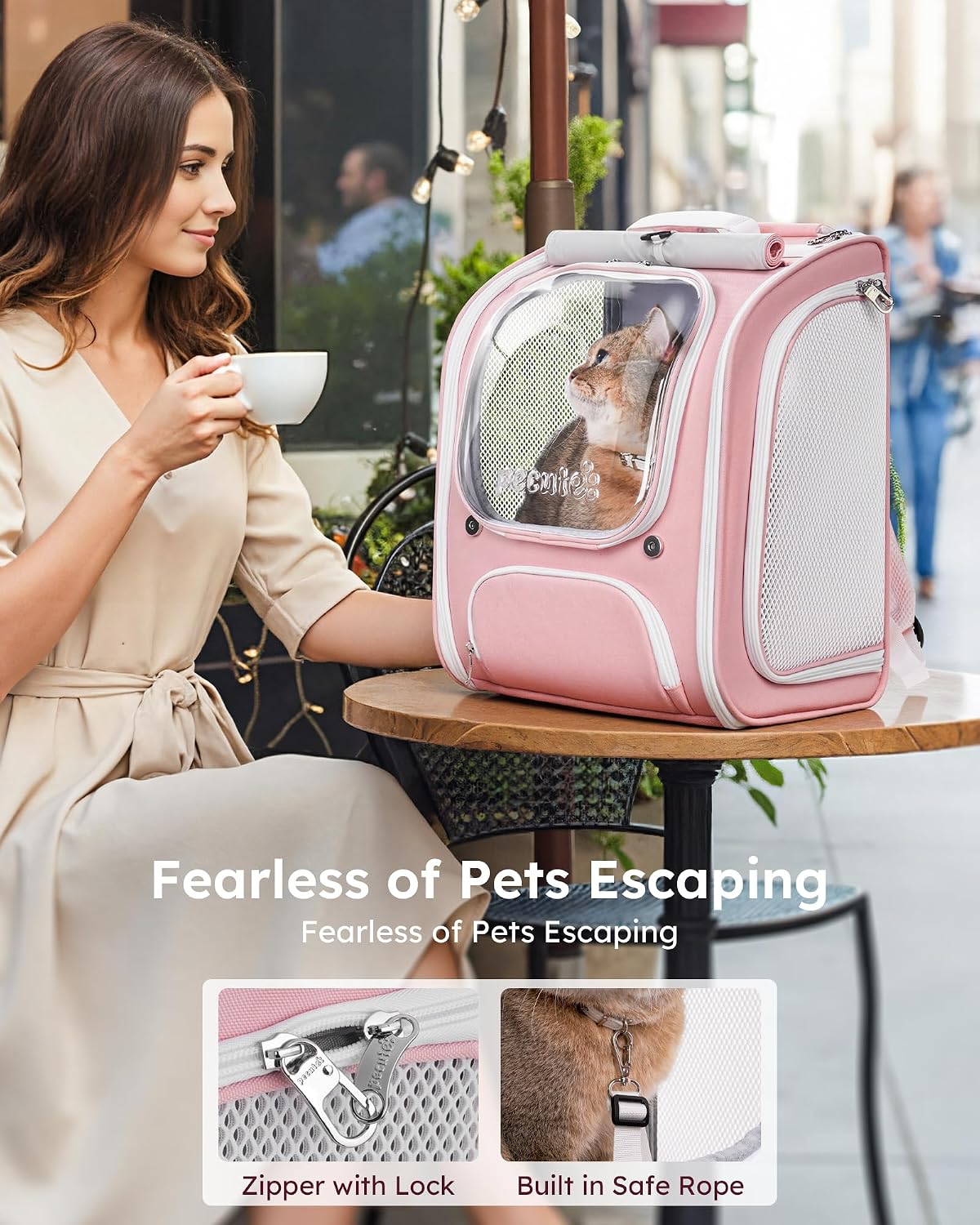 pecute cat backpack carrier,large space cat bubble backpack,ergonomic,pink, package contents
