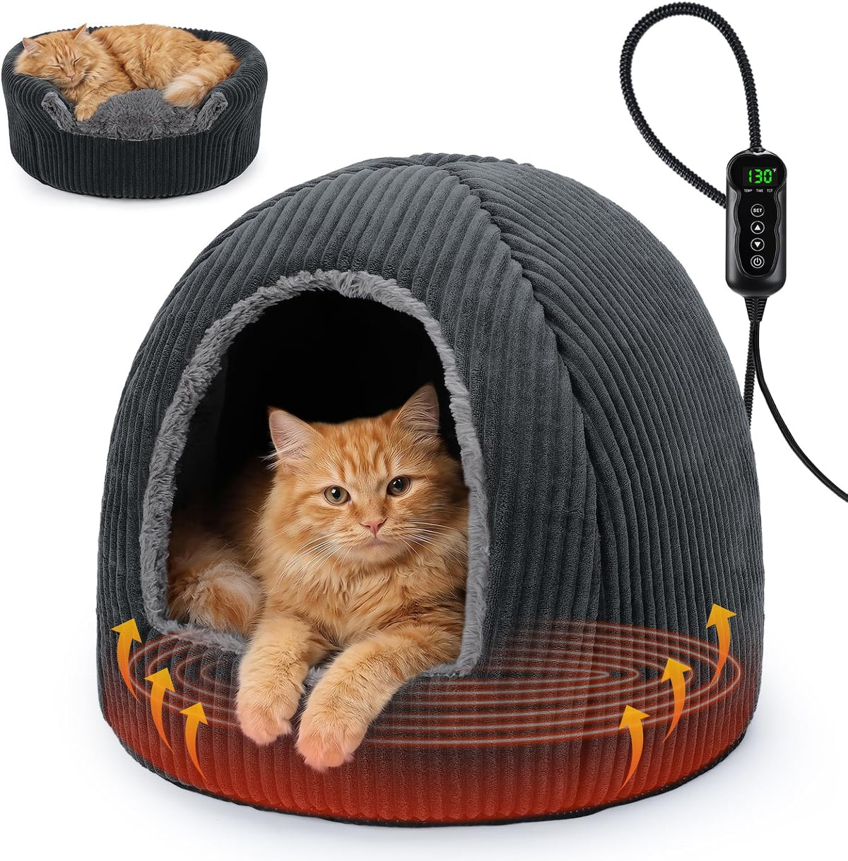 2 in 1 foldable heated cat cave beds, main product view