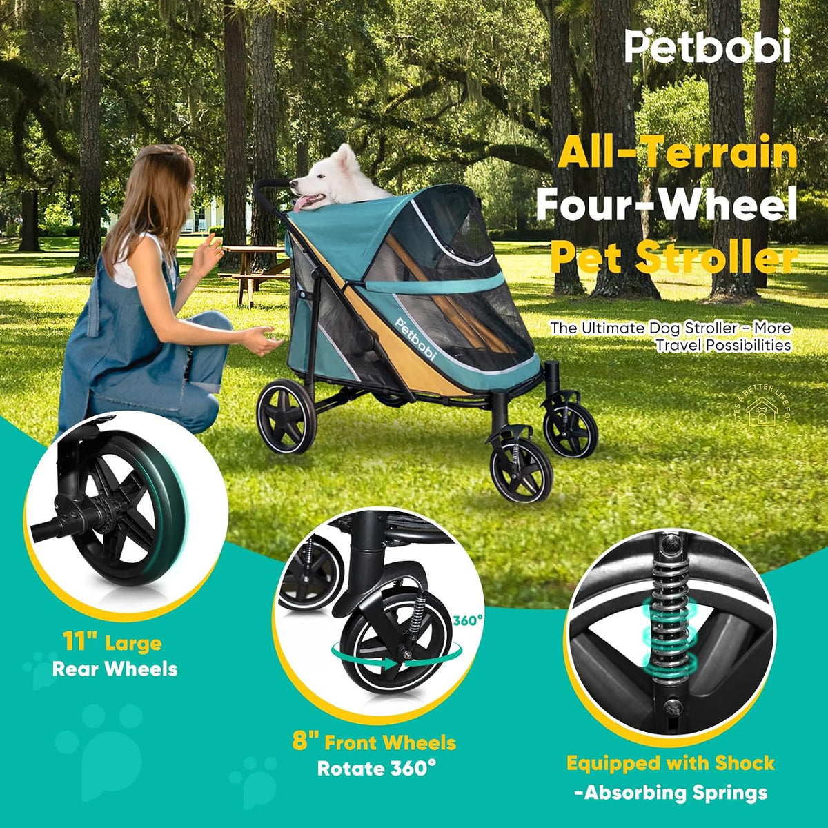 petbobi dog stroller for large medium dogs up, side view