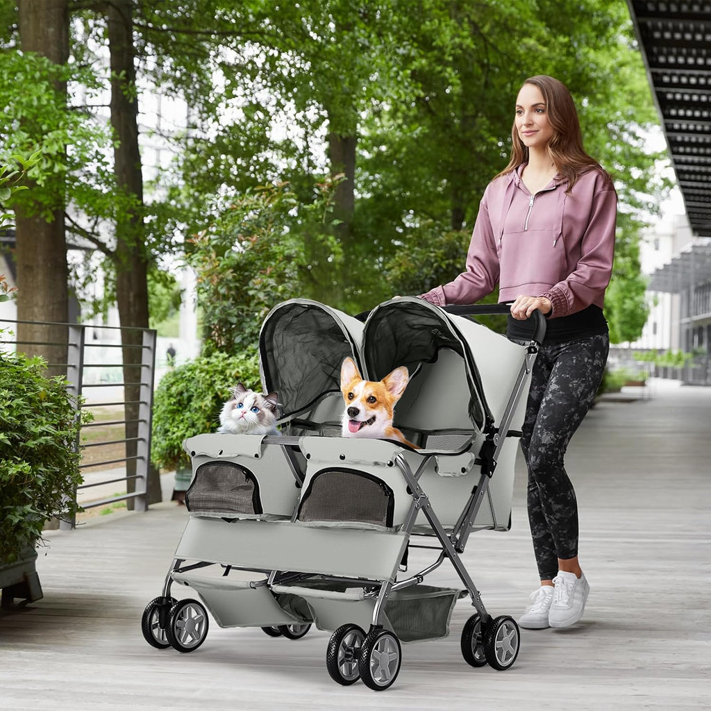 double pet stroller for 2 dogs & cats, side view