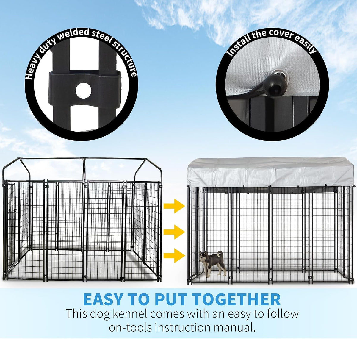 hittite 8x4x6 ft large outdoor dog kennel, expandable showing dimensions