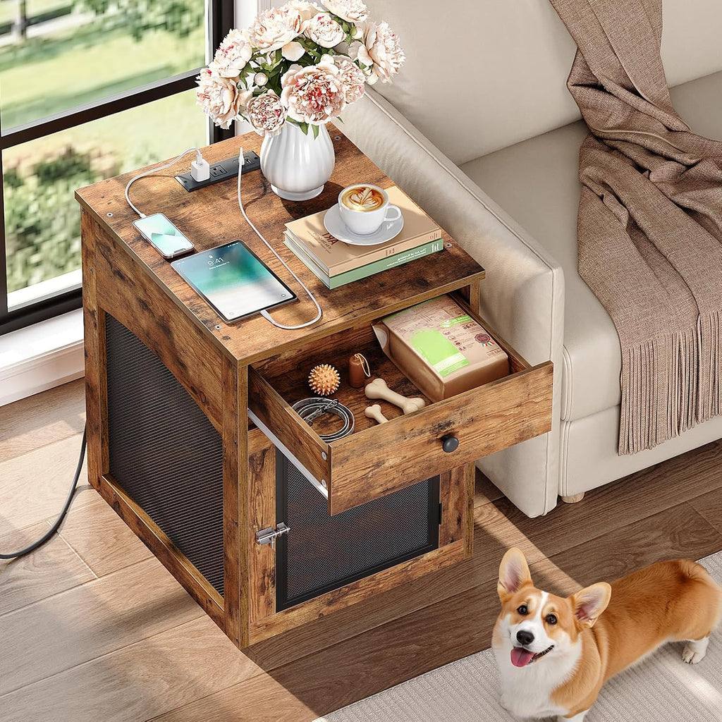 hoobro dog crate furniture, dog kennel with drawer, close-up detail