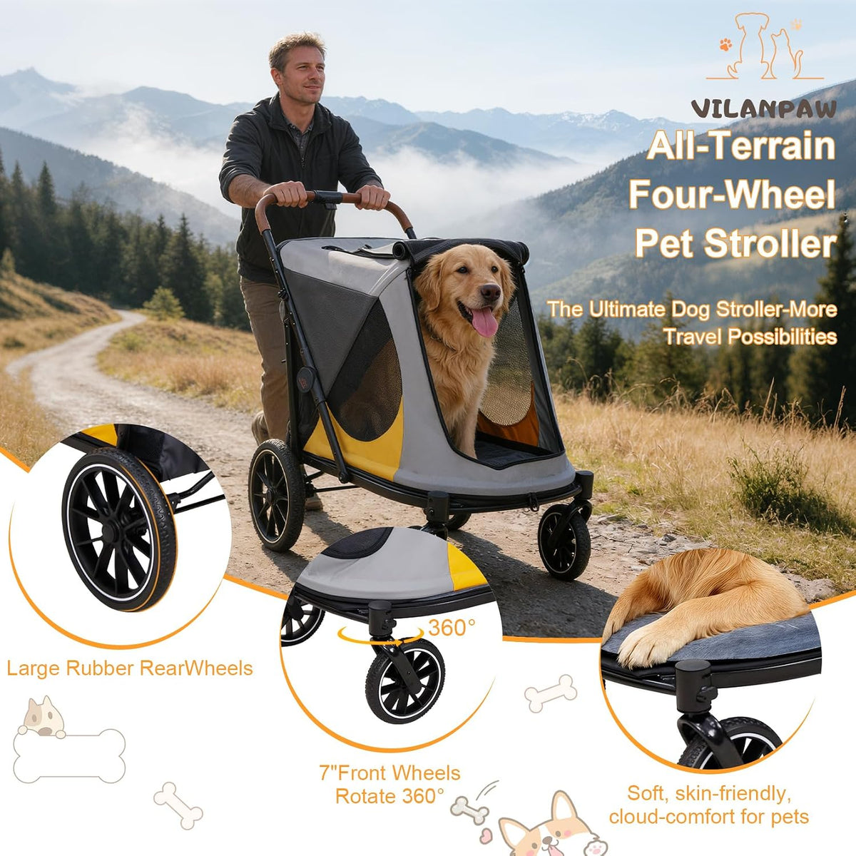 dog stroller for large-dogs: easy fold dual entry, package contents