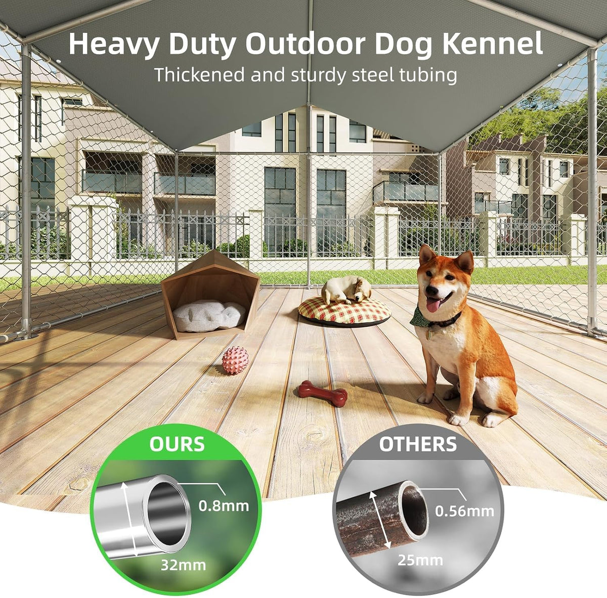 10'x10' outdoor dog kennel, heavy duty dog pens, side view