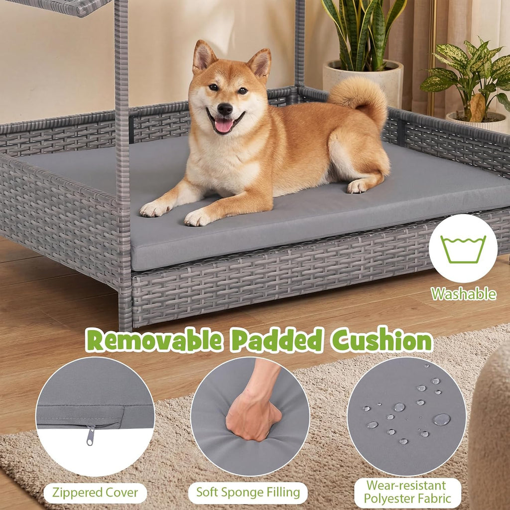 giantex outdoor wicker dog house with roof canopy showing dimensions
