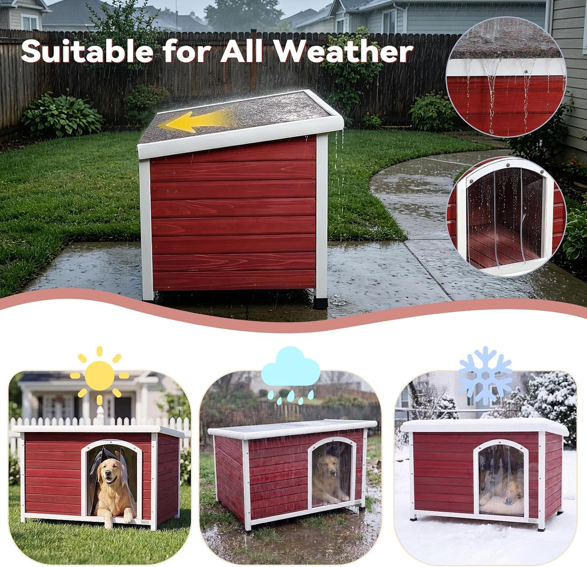 petsfit solid wood outdoor dog house for large, side view
