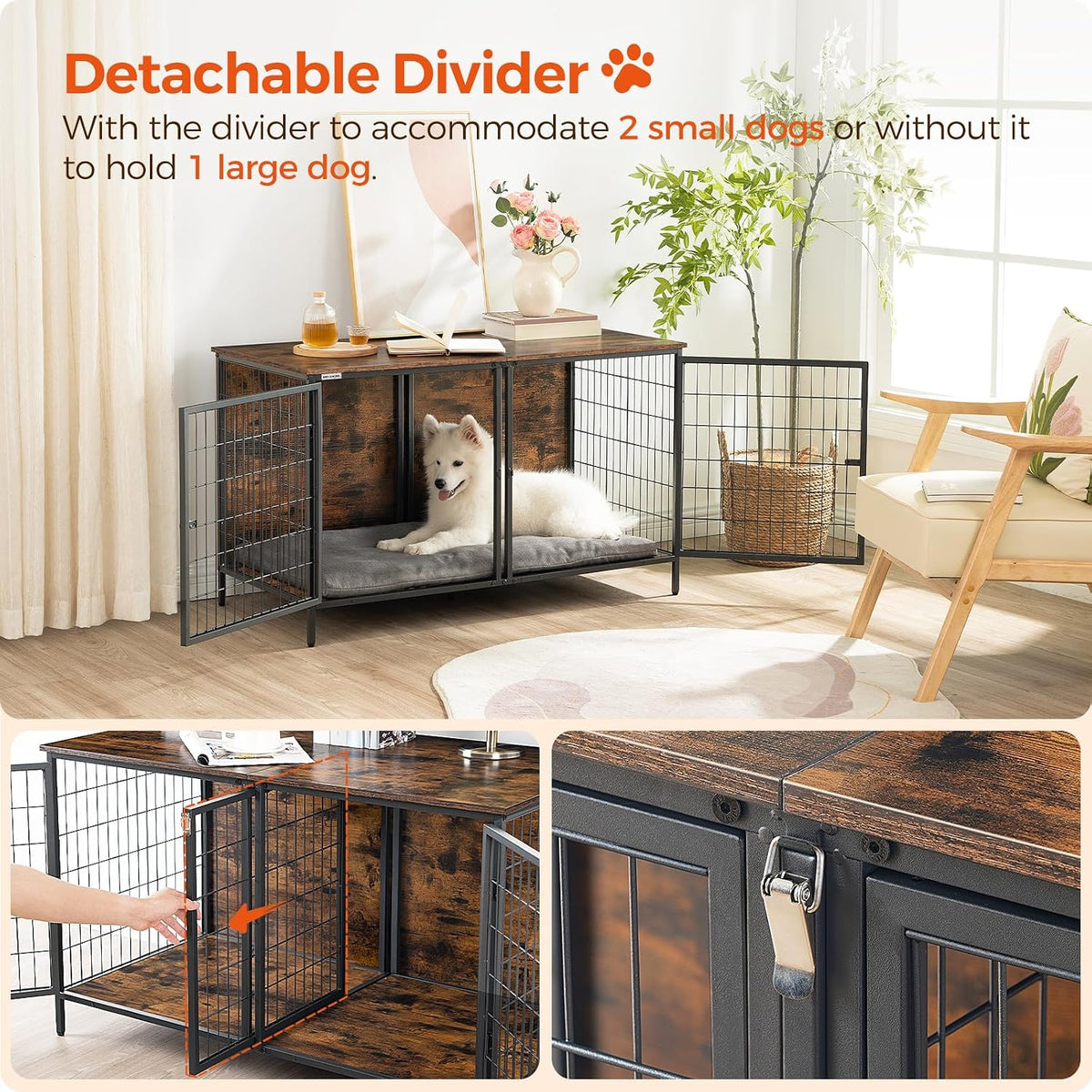 mahancris dog crate furniture for 2 dogs, 43.3", side view