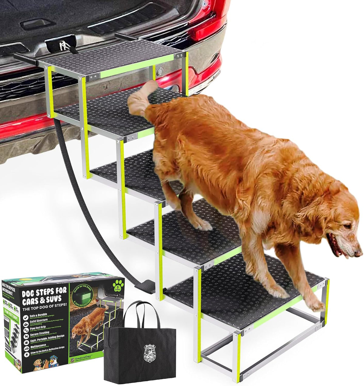 dog steps for car, non-slip aluminum stairs, 175lb, main product view