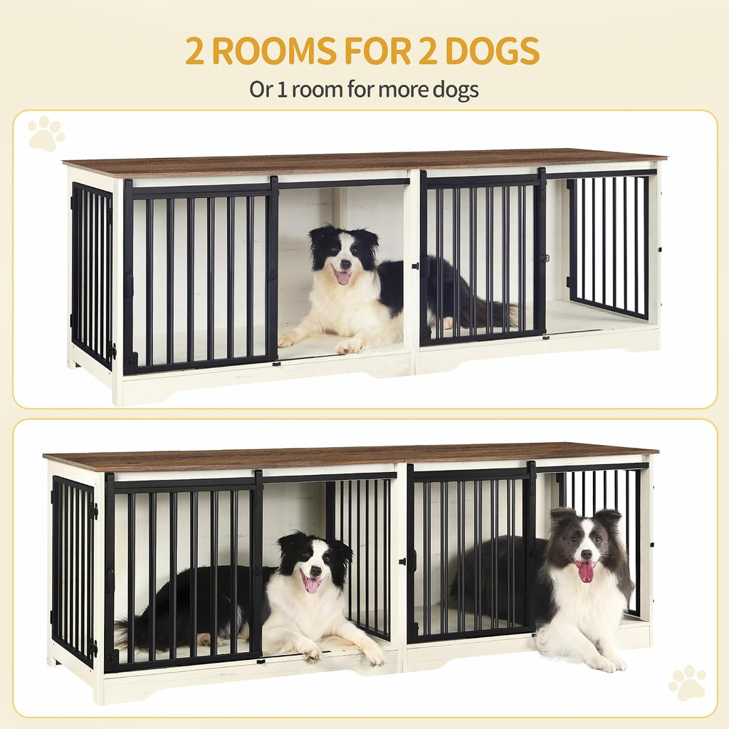 hzuaneri 77.6 in double dog crate furniture, dog, side view
