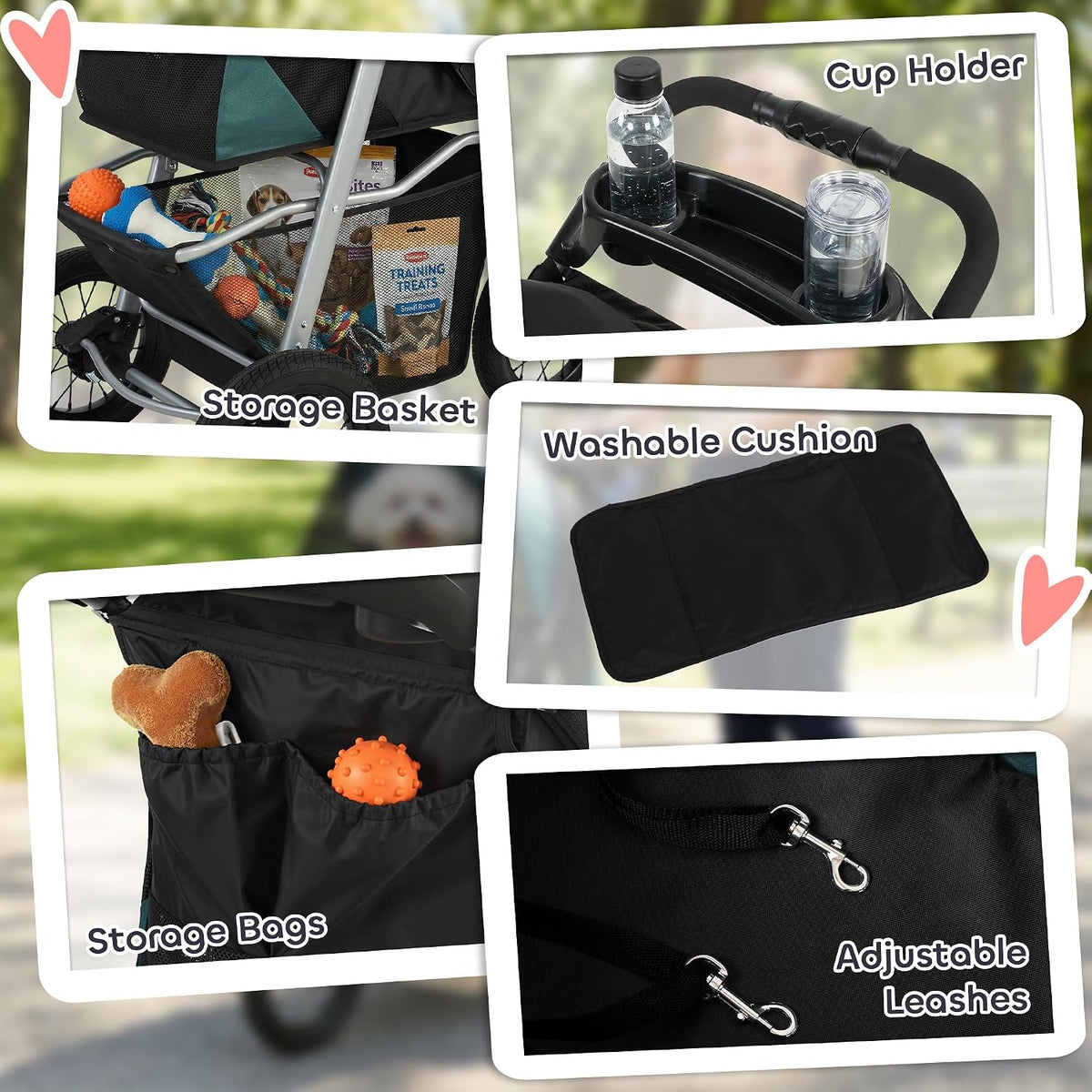 pawhut dog stroller for small dogs 3 wheel, front angle view
