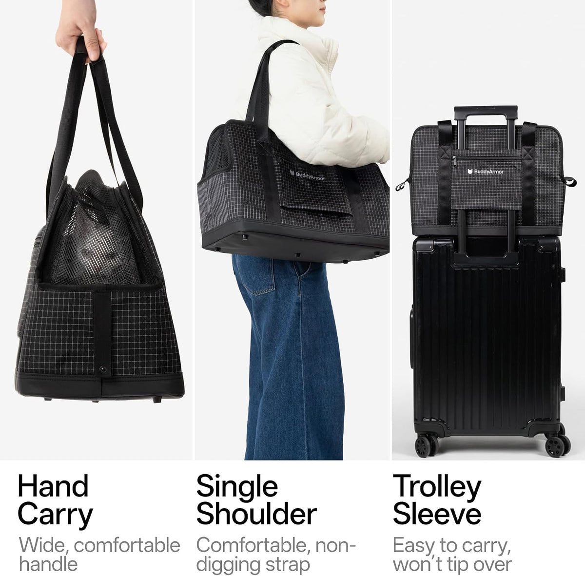 secure cat bag carrier soft-sided nylon breathable mesh, close-up detail